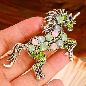 Large Unicorn Horse Brooch or Pendant Rhinestone Glam Fantasy Trendy Stylish FUN